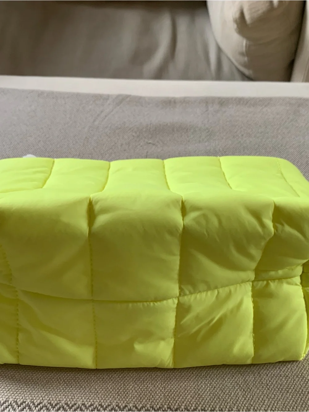 Drunk Elephant Neon  Yellow Puffer Quilted Pouch Cosmetic Bag Organizer
